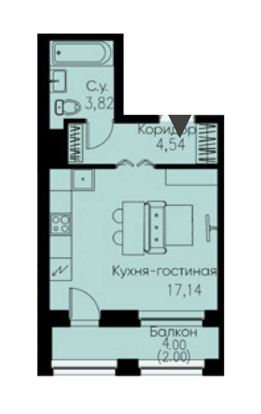 Студия в : площадь 27.5 м2 , этаж: 9 – купить в Санкт-Петербурге